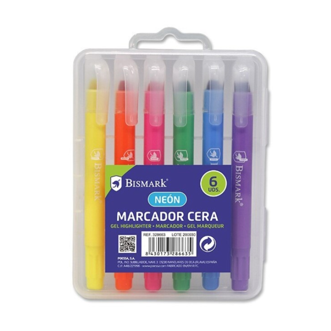 Neon wax markers, pack of 6. Bismark PSS