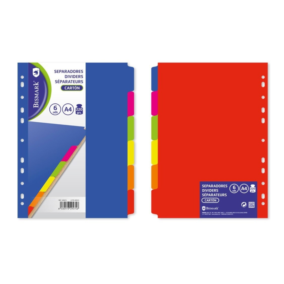 Neon Card A4 6-section dividers, Bismark PSS