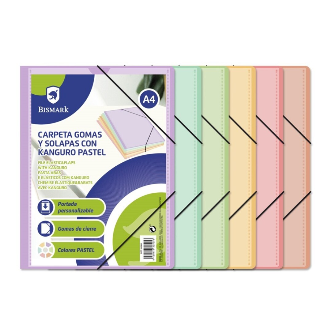 A4 folder with flaps, elastic band and Bism. PSS pastel-coloured pouch
