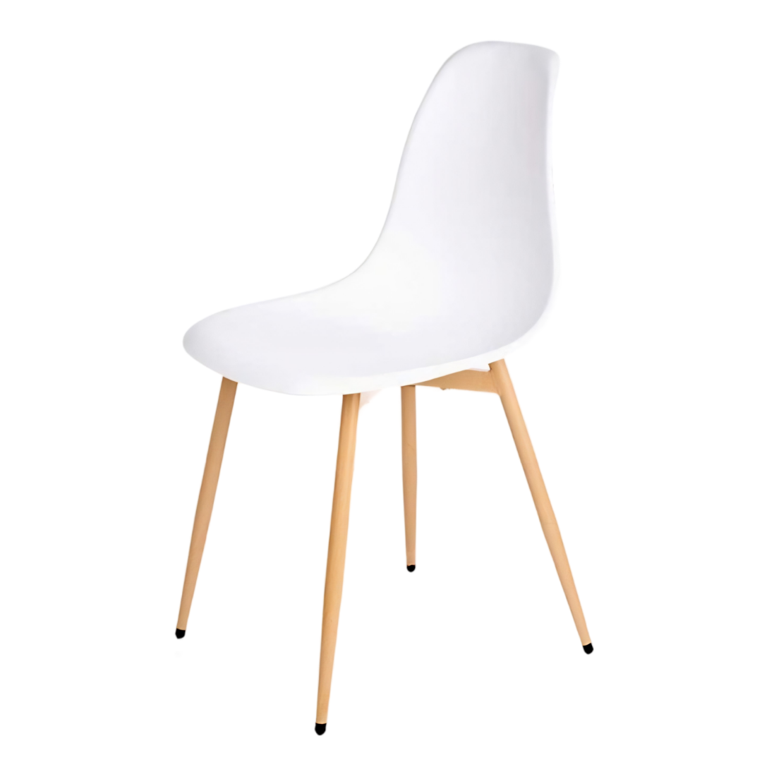 Wide White Plastic Chair with Wooden Legs AR