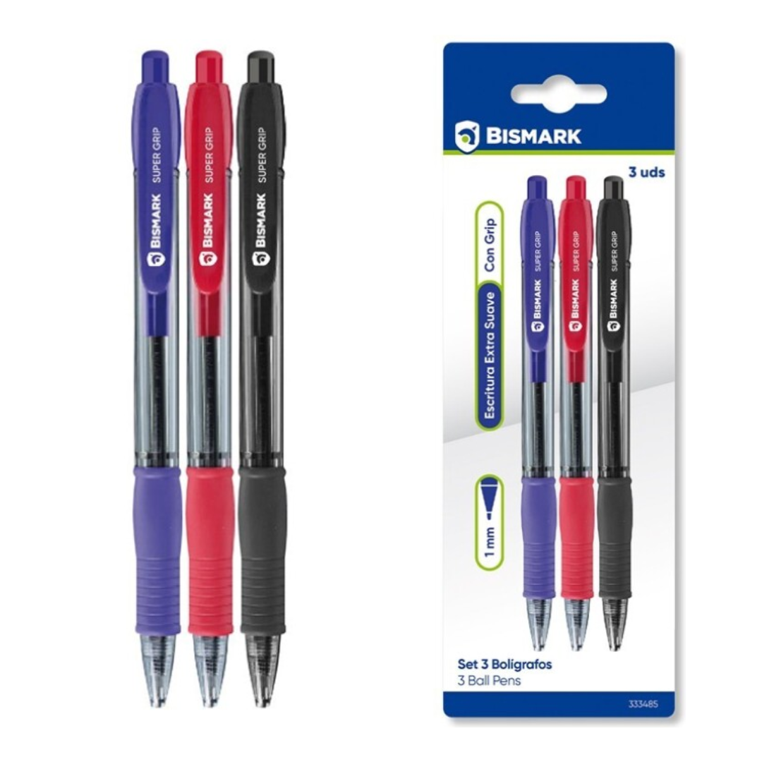 Bismark Softgrip Ballpoint Pen, pack of 3. PSS
