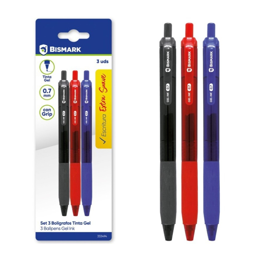 Grip Large Gel Ballpoint Pen 0.7mm, pack of 3. PSS