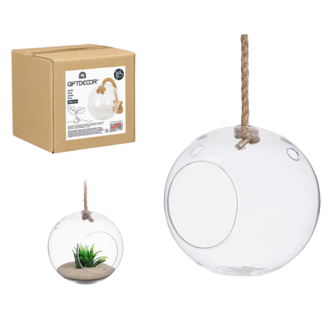 SMALL HANGING BALL JAR WITH ROPE HANDLE