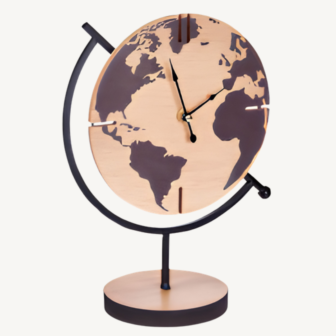 WORLD MAP TABLE CLOCK