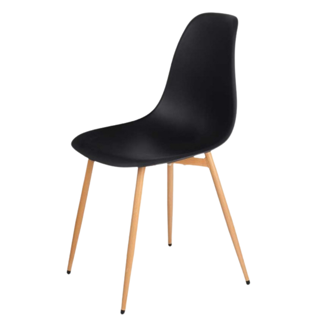 Wide Black Plastic Chair with Wooden Legs AR