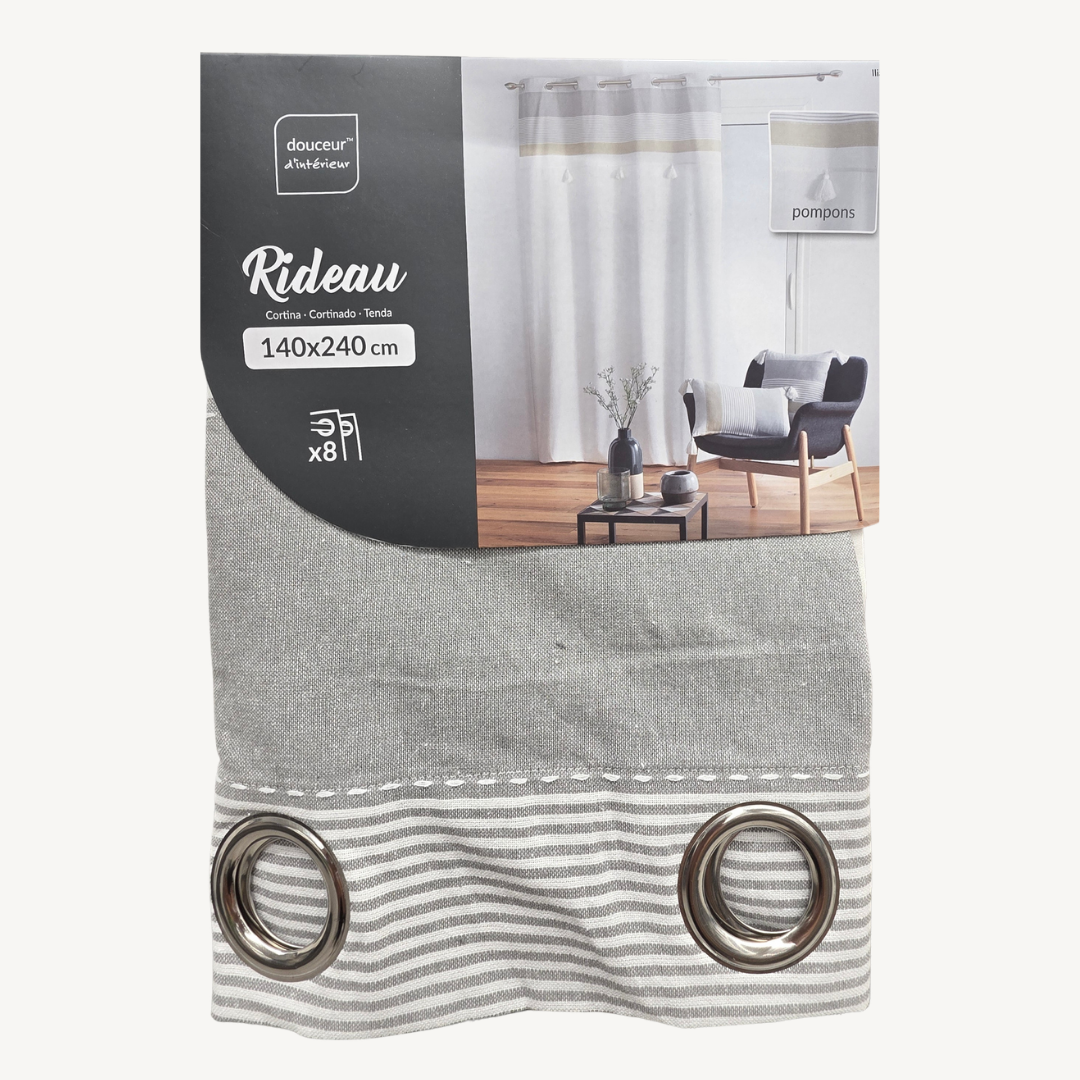 Curtain with Eyelets and Pom-poms 140x240cm White Iliade Cotton/Polyester + TOP TEC U10