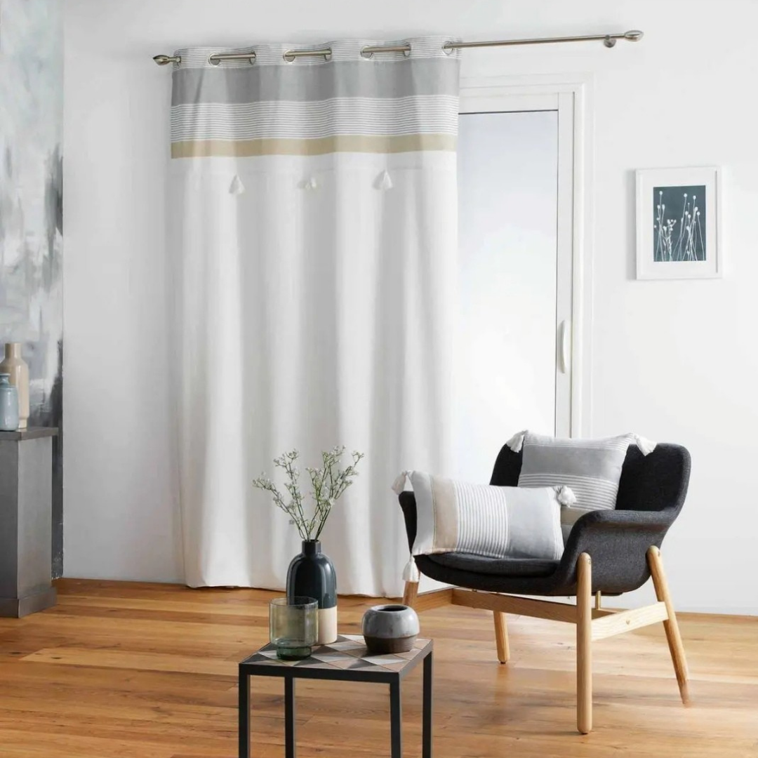 Curtain with Eyelets and Pom-poms 140x240cm White Iliade Cotton/Polyester + TOP TEC U10