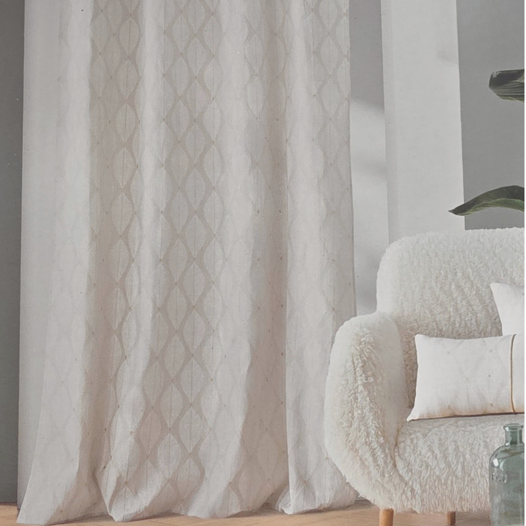 Curtain with eyelets, 140x240cm, white with leaf print, Maho Metal Poly Cotton U10