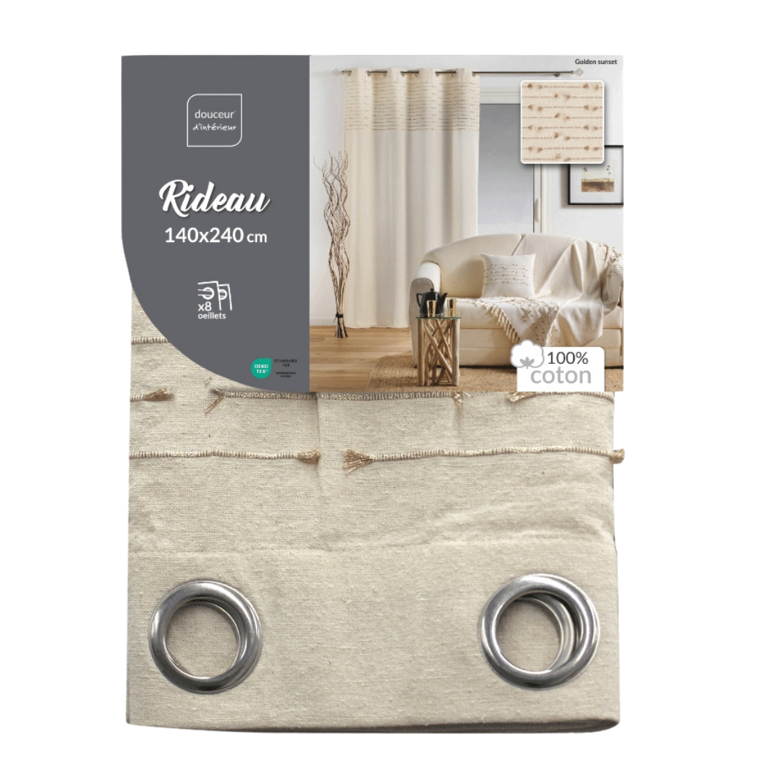 Curtain with eyelets, 140x240cm, Golden Sunset, Plain Cotton + TOP Cut Yarn U10