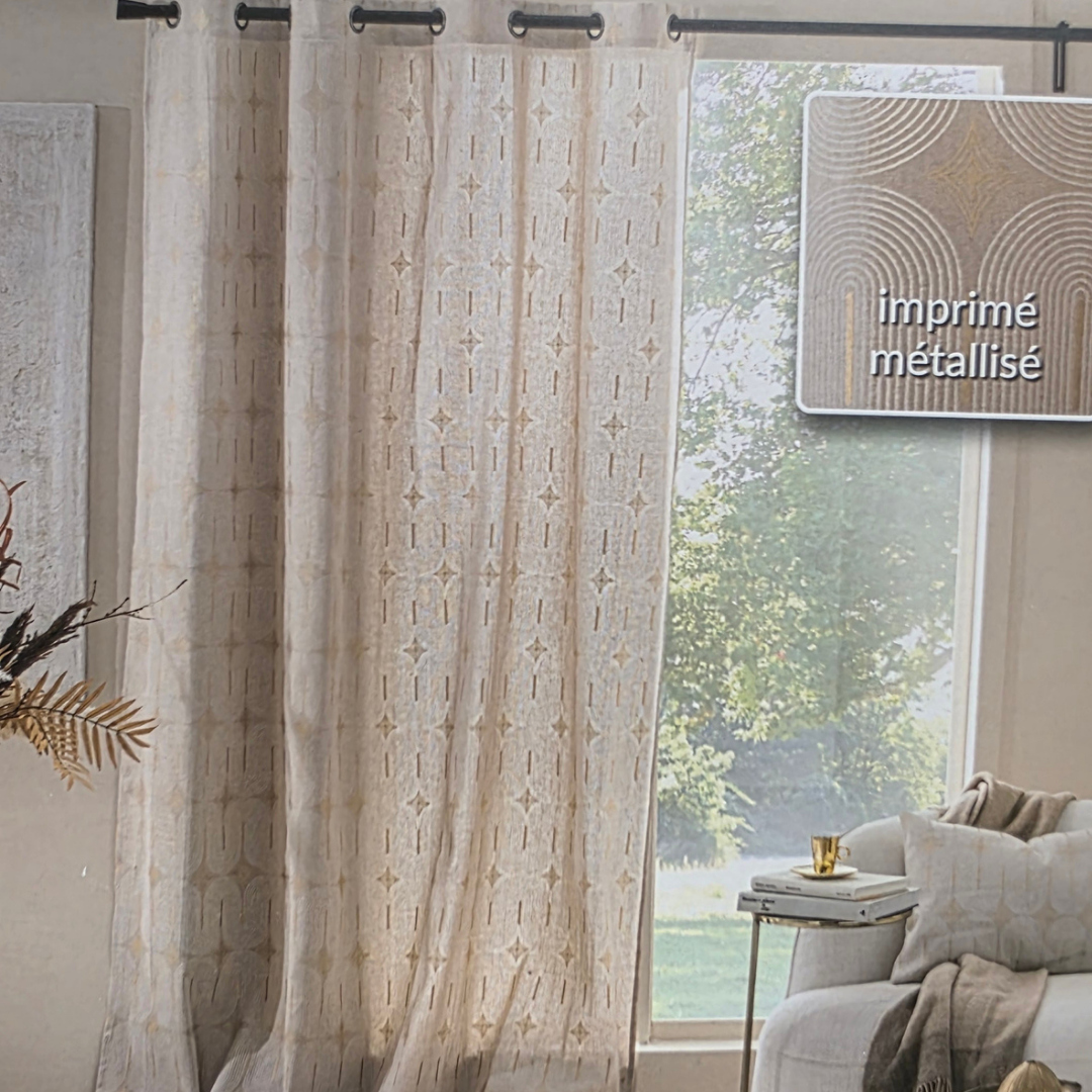 Curtain with eyelets, 140x240cm, Beige and Gold, Ondine Poli, Printed Cotton, Metal, U10