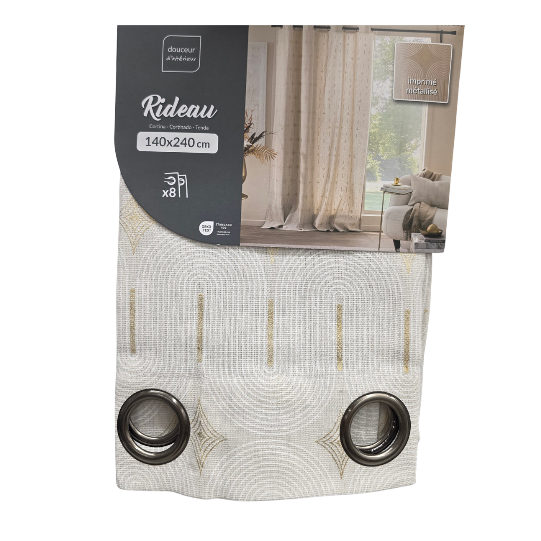 Curtain with eyelets, 140x240cm, Beige and Gold, Ondine Poli, Printed Cotton, Metal, U10