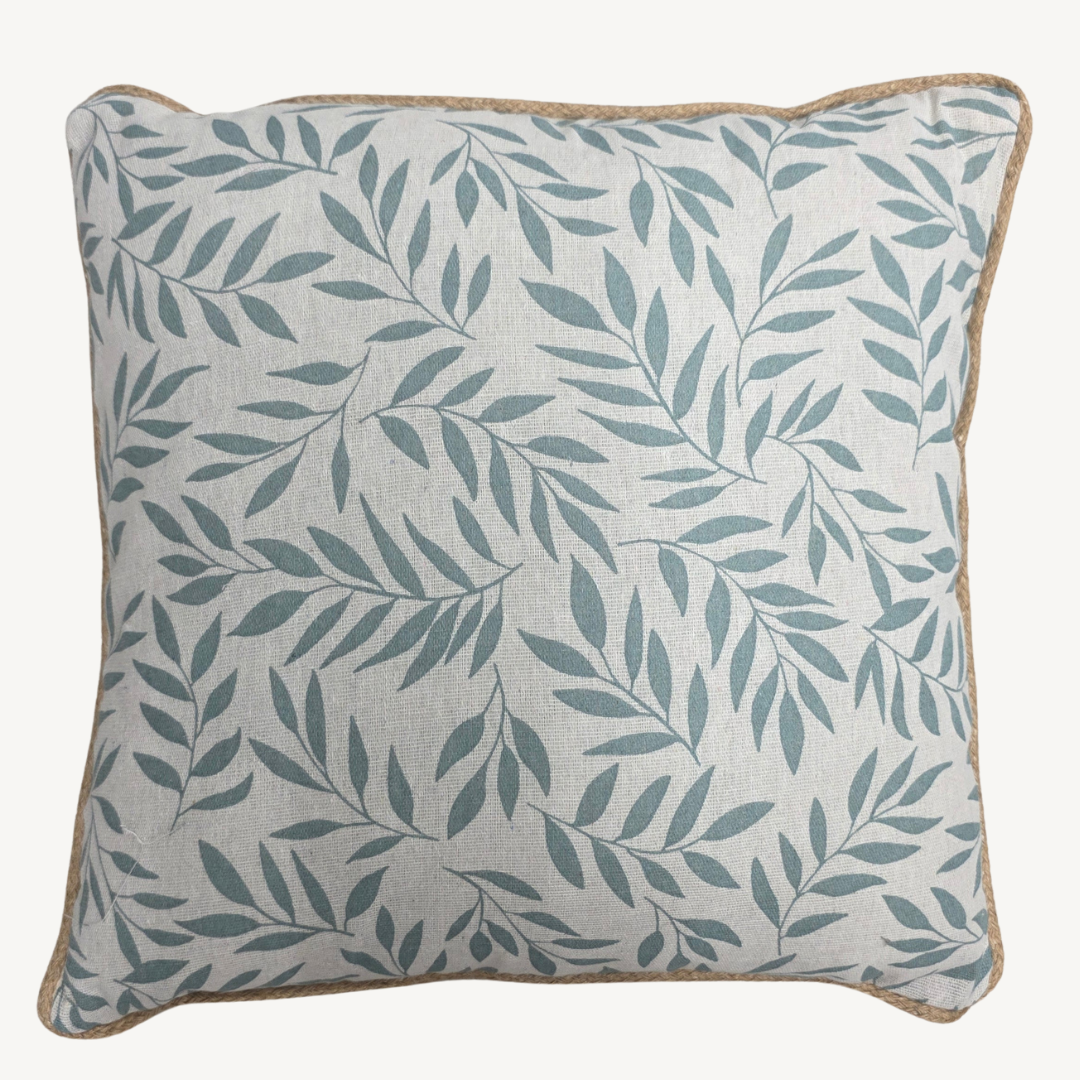 Almofada Vivo Comprimida +ZIP 45x45cm Naya Sauge Poli Algodão Estampado+Juta U10