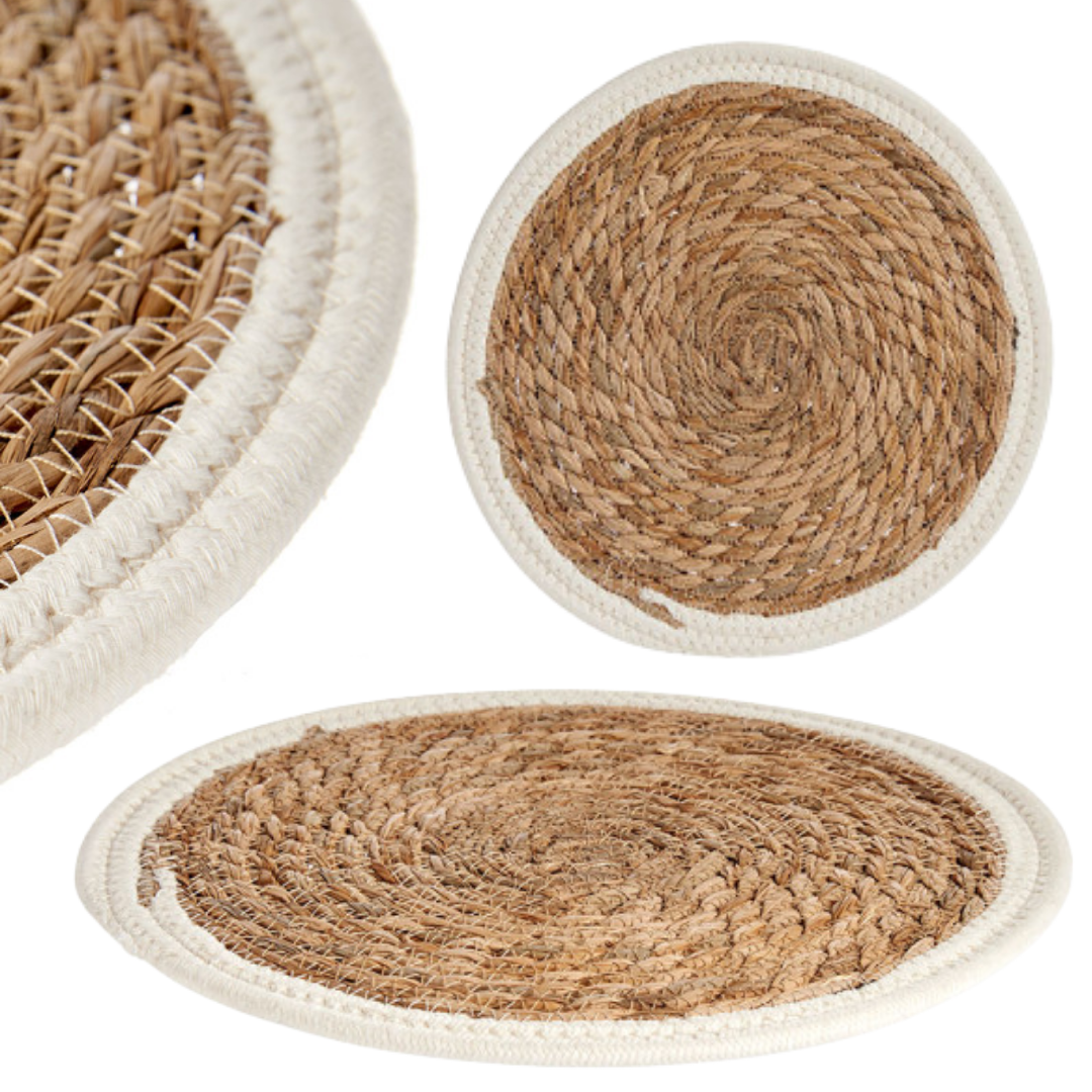 Round Table Mat, Jute and Cotton, 35cm AB