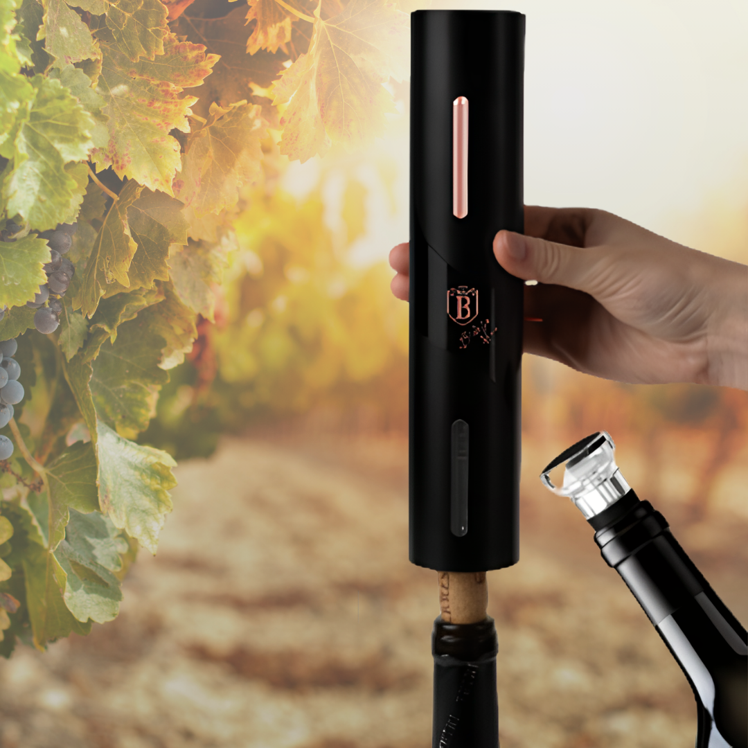 Cj 6-in-1 Battery-Operated Wine Gift Set, Black Rose Collection BLH