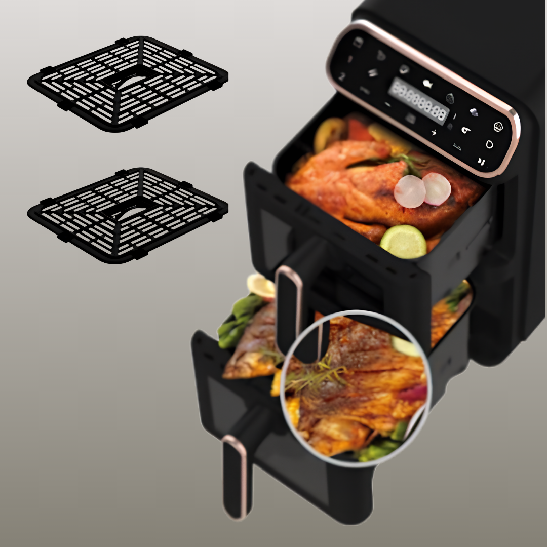 Double-Basket Air Fryer, 5.5+5.5L, with Viewing Windows, Black Rose BLH Collection