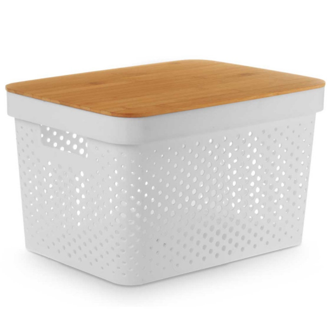 CAIXA MULTIUSOS TAMPA BAMBU GRD BRANCA 22CM AR