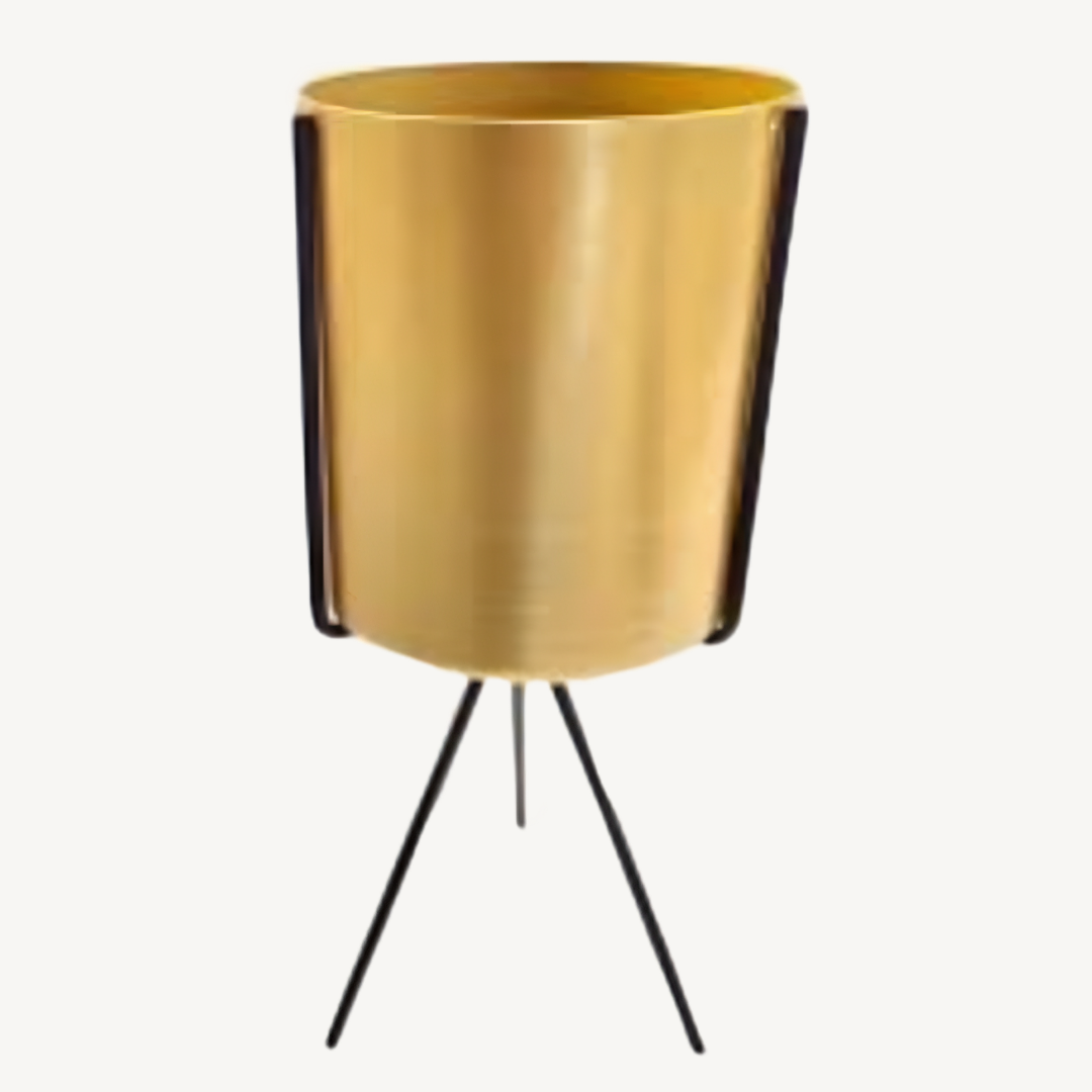 Gold Metal Vase with Black Tripod, 11x28cm, G AR