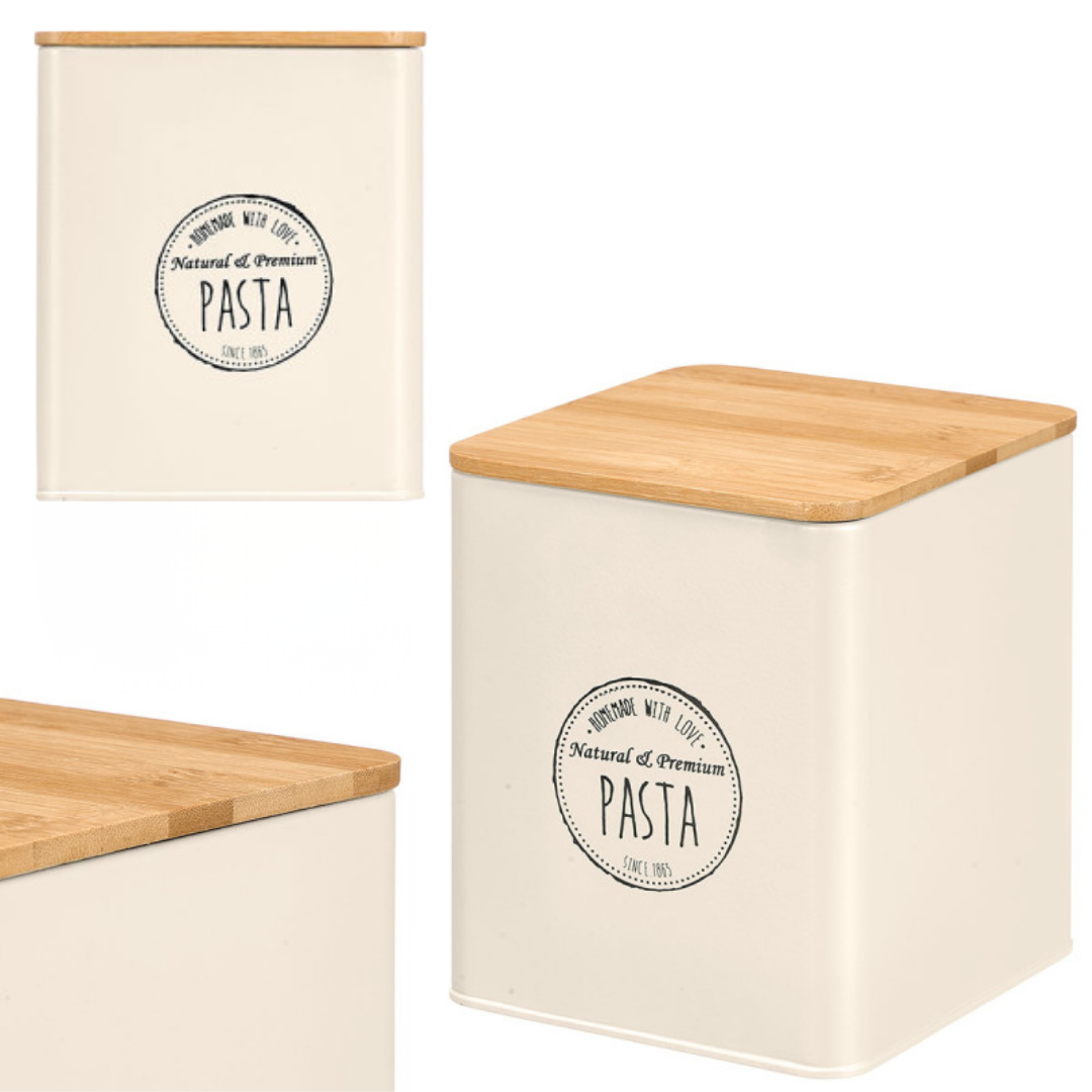 SQUARE JAR WITH BAMBOO LID, BEIGE AR PASTE