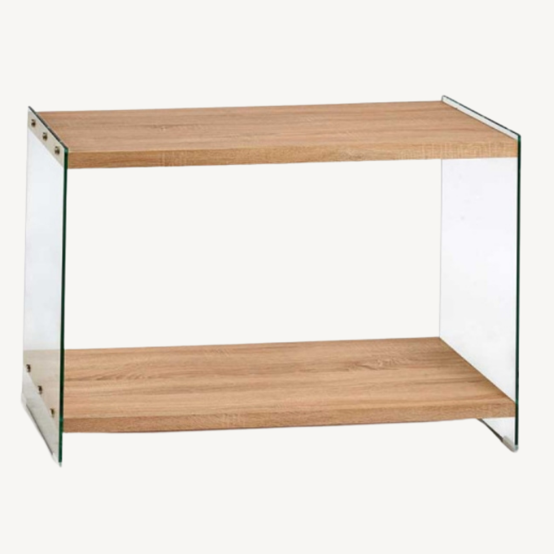 AR GLASS AND WOOD DOUBLE-TOP TABLE