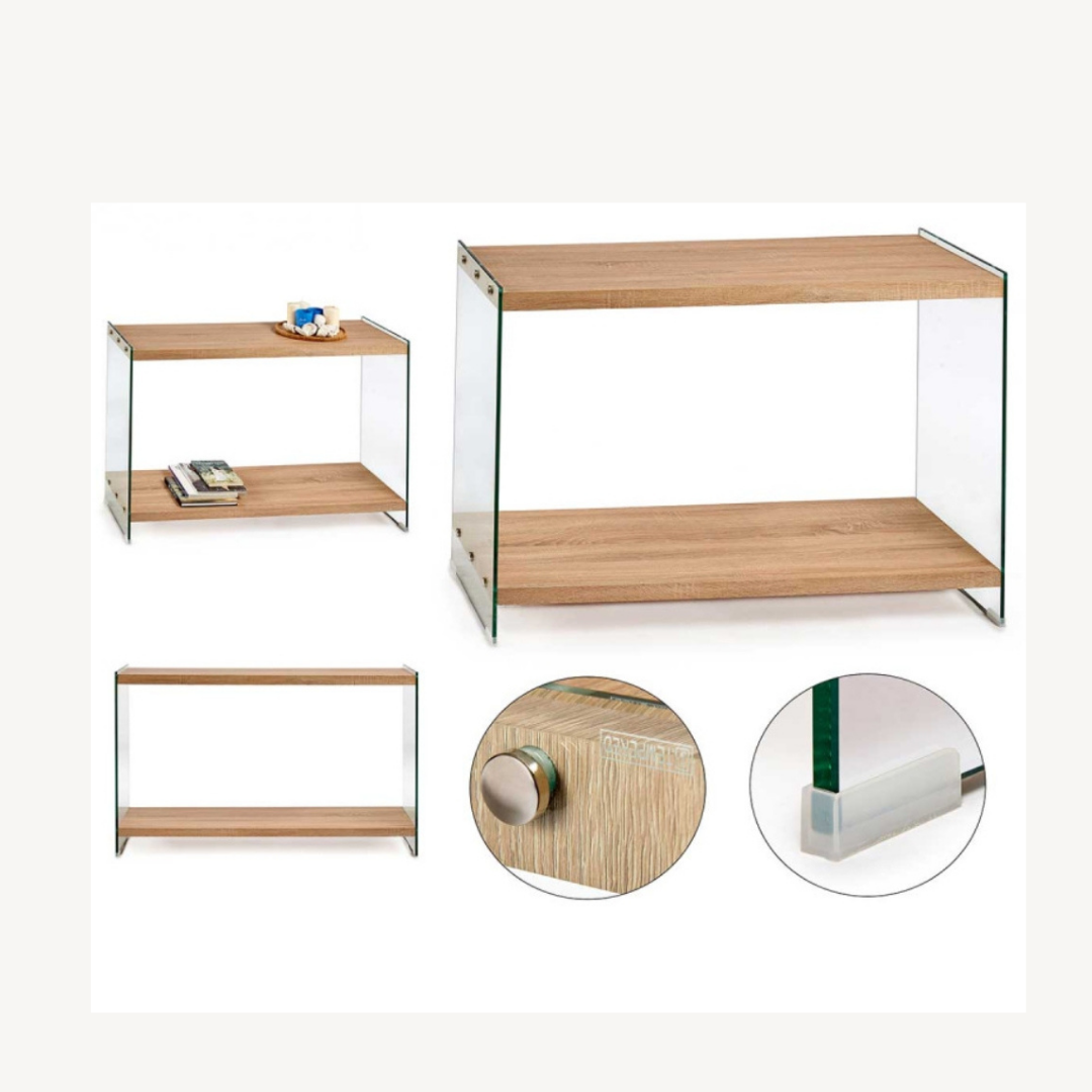 AR GLASS AND WOOD DOUBLE-TOP TABLE