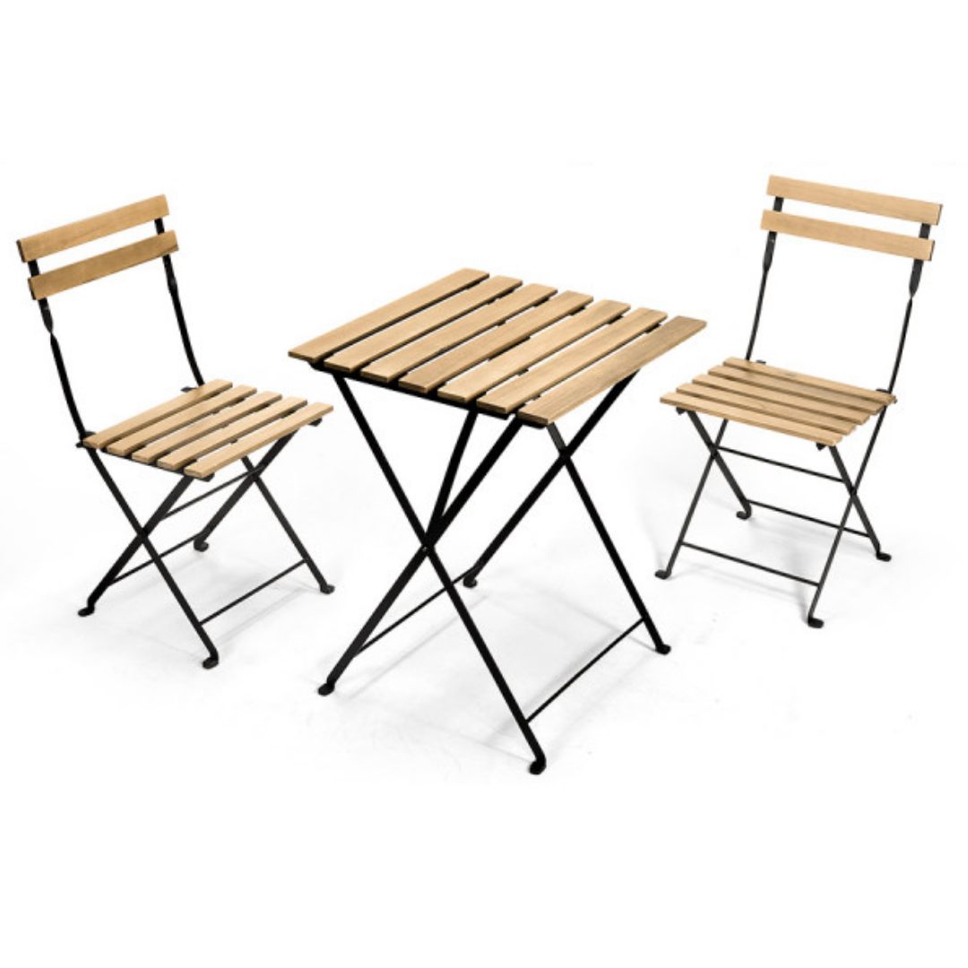 SET OF 3: TABLE AND 2 CHAIRS IN DARK WOOD WITH AIR-FILLED LEGS