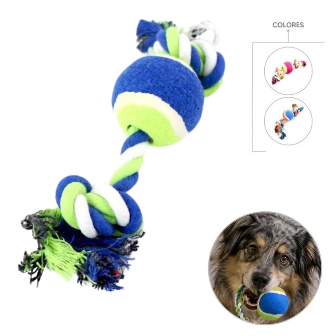 COTTON ROPE TOY WITH TENNIS BALL, 30 CM, YMY