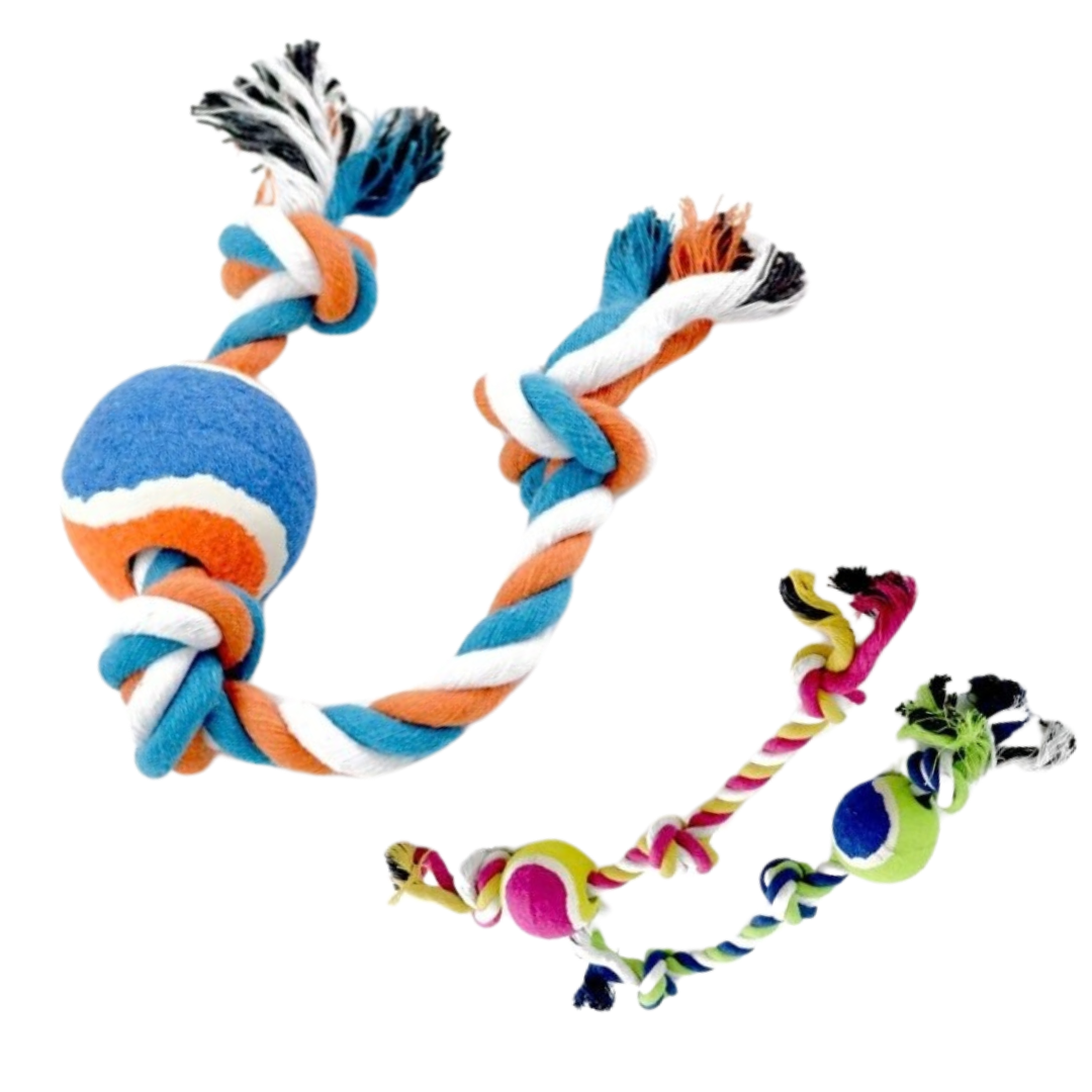 BRINQUEDO DE CORDA DE ALGODÃO C/ BOLA DE TENIS 30CM YMY