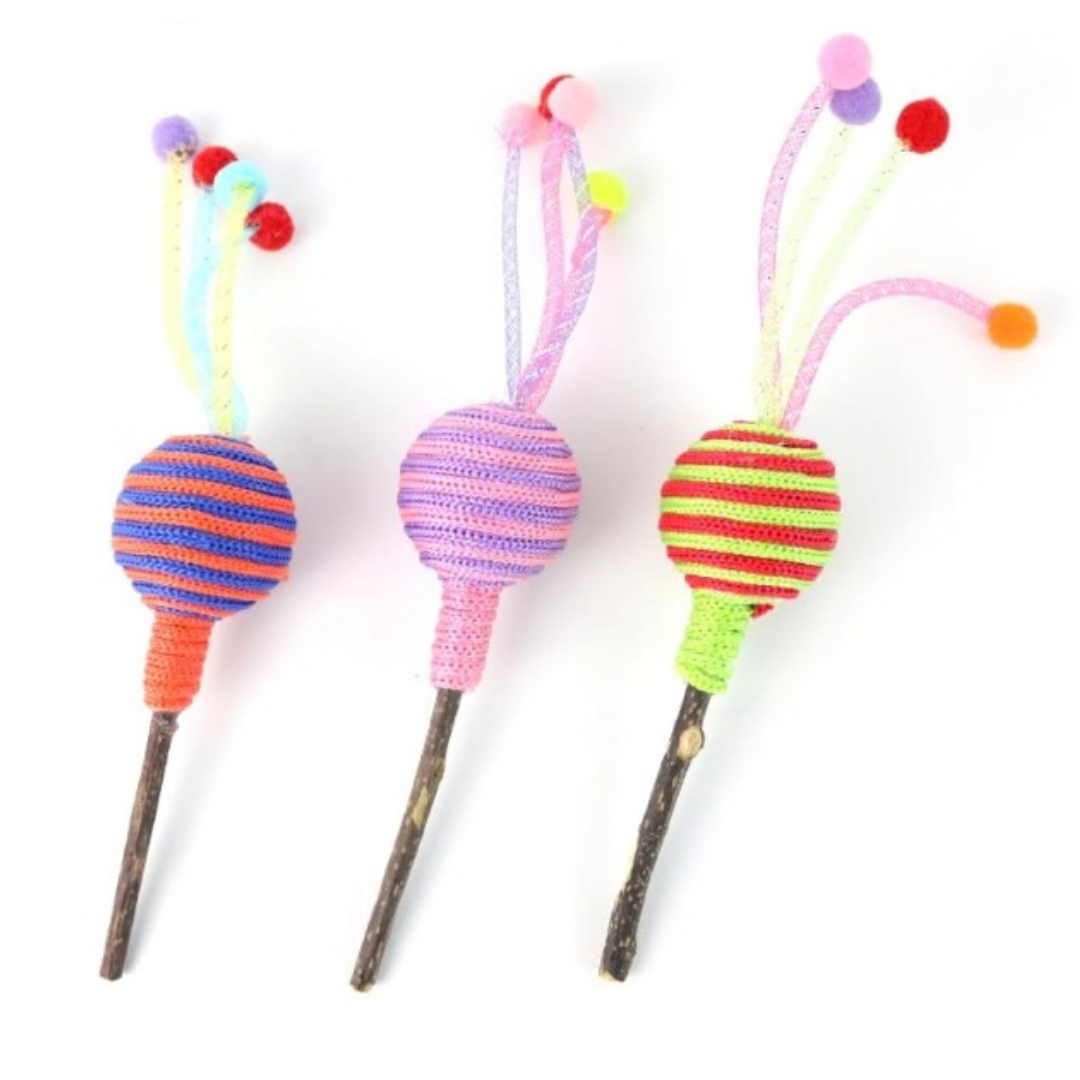 CAT TOY: ROPE BALL ON A STICK, 16X5CM, YMY