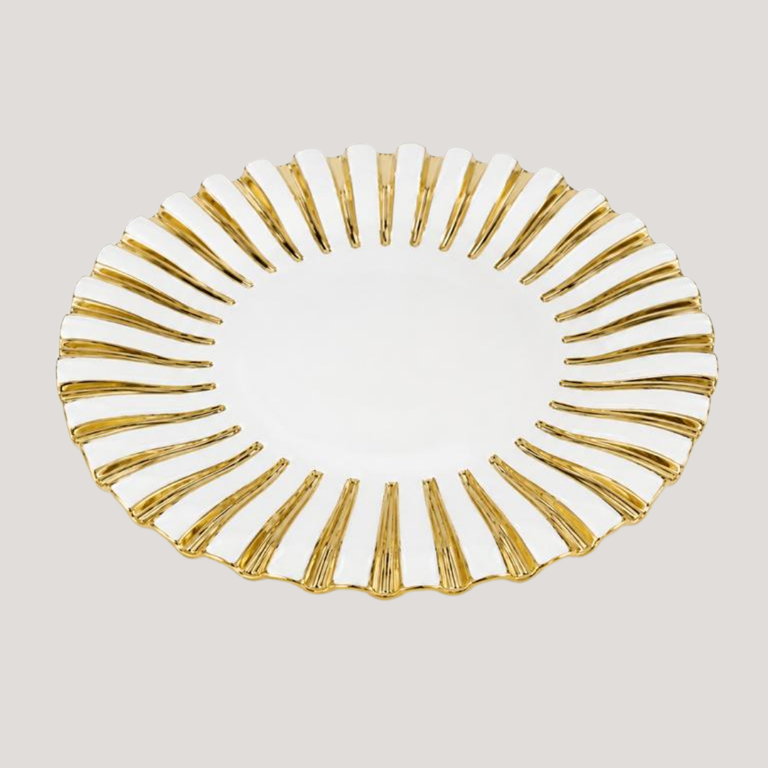 White Round/Rectangular Ceramic Plate with Gold Stripes AB