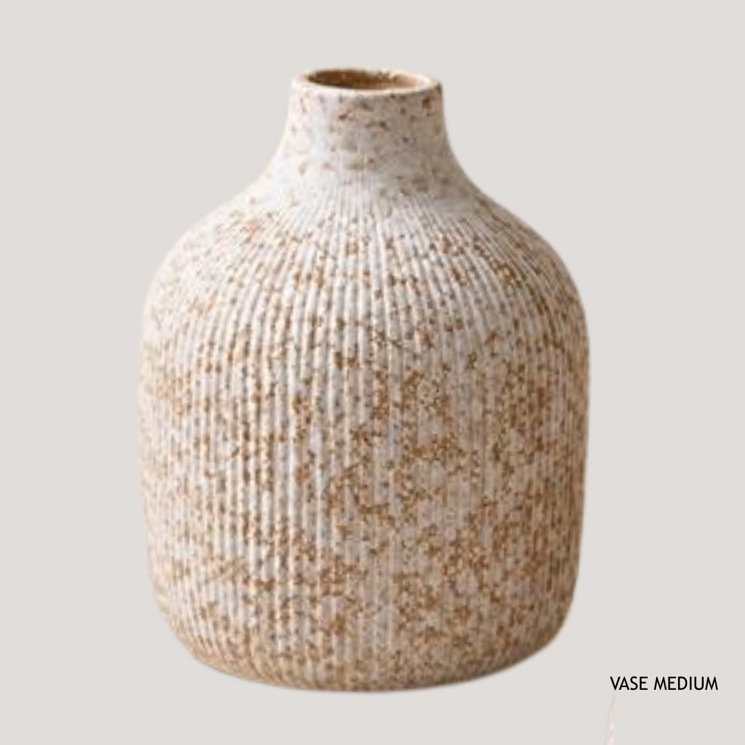 White and Speckled Brown Fluted Tapered Ceramic Jug 13.7 x 9 x 9 cm AB