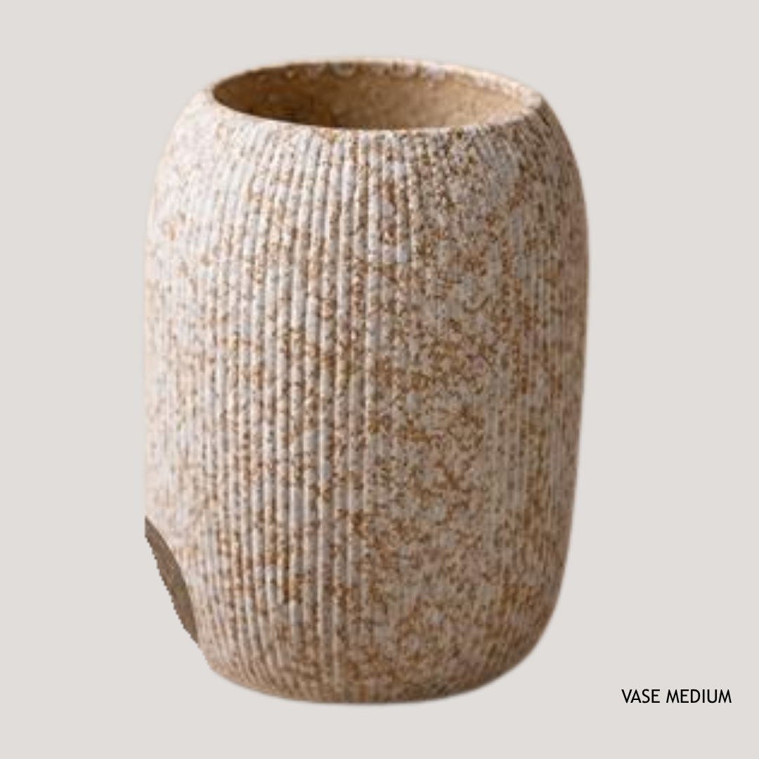 Ribbed Ceramic Jug, White and Mottled Brown, 11.2 x 9 x 9 cm, AB