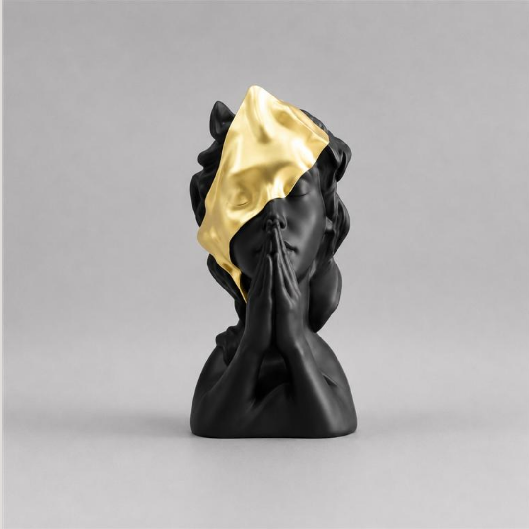 Black Resin Female Figure with Gold Accents 11x10.3x21.7cm AB