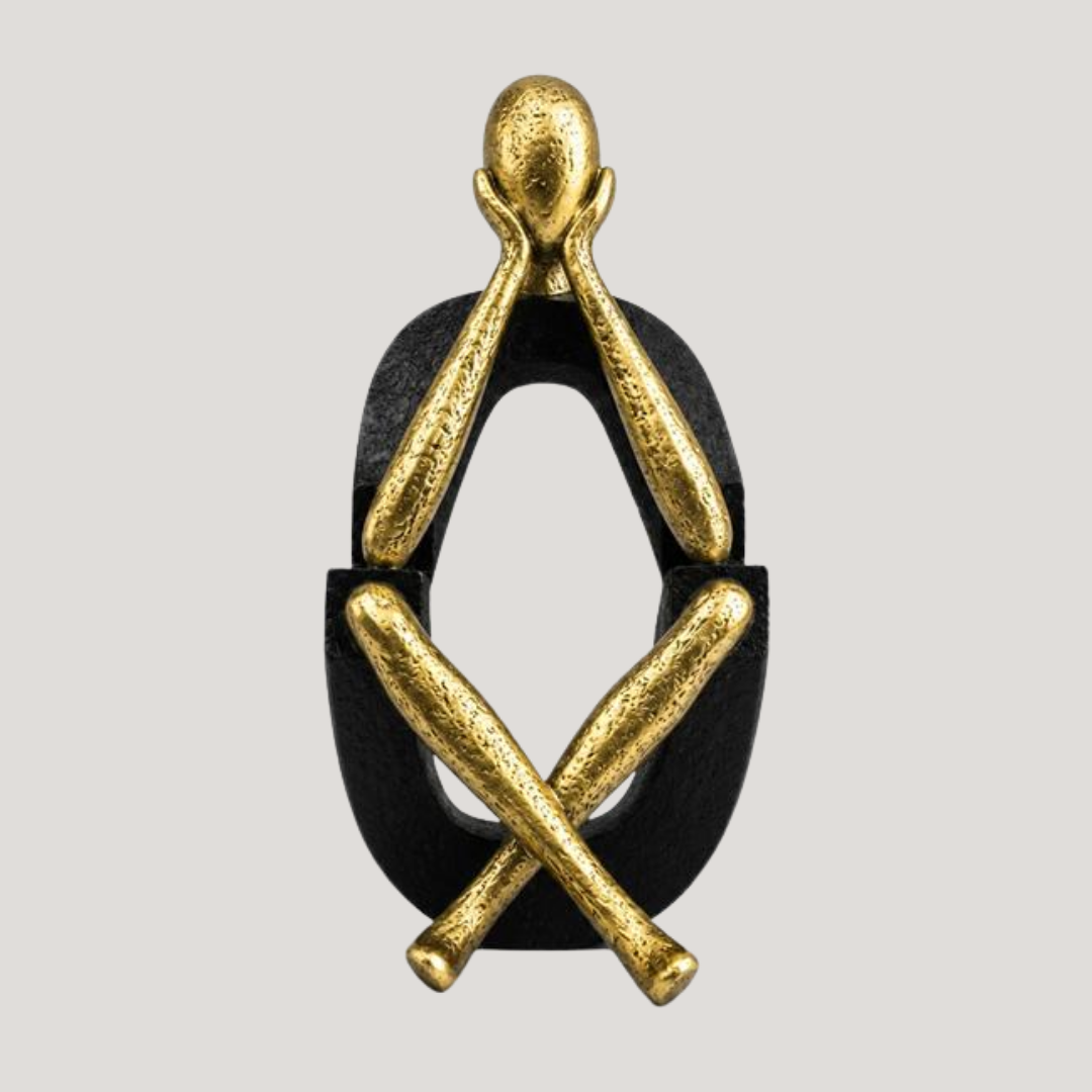 Black and Gold Resin Human Figure, Two-Handed, 10x14x20cm AB