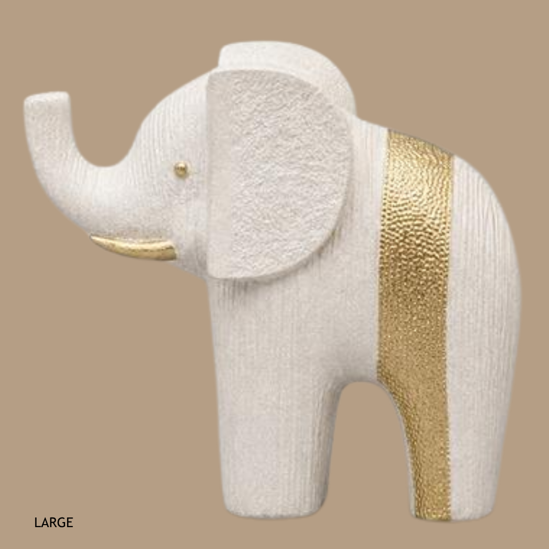 Resin Elephant Figurine, Stone and Gold, 22.3 x 8.1 x 21 cm AB