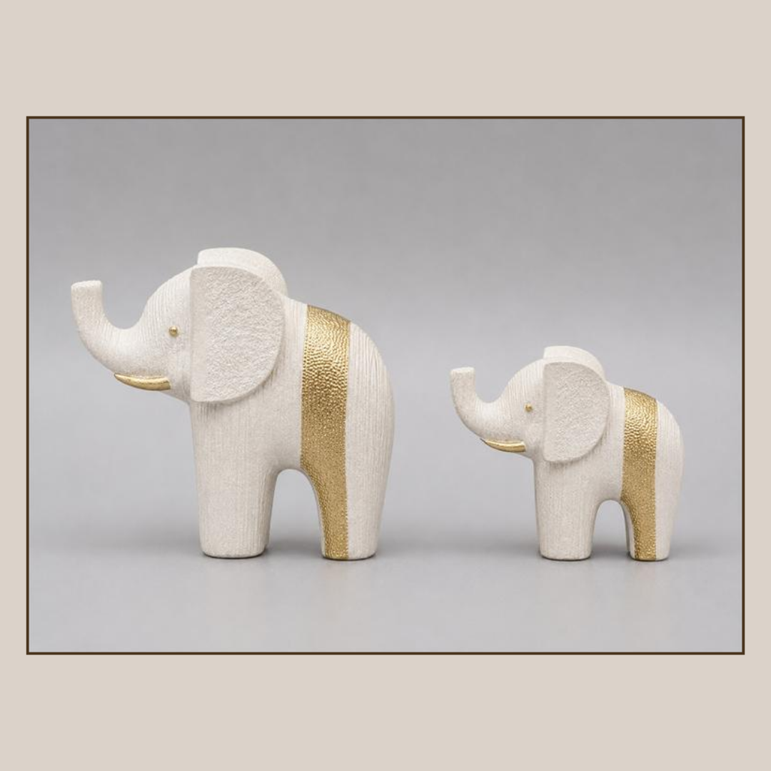 Resin Elephant Figurine, Stone and Gold, 14x5x14cm AB
